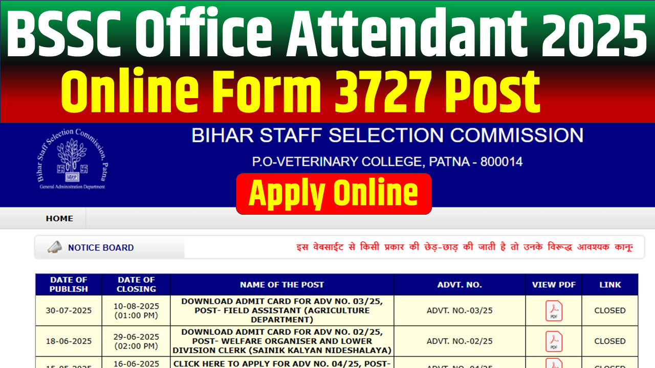 BSSC Office Attendant Recruitment 2025