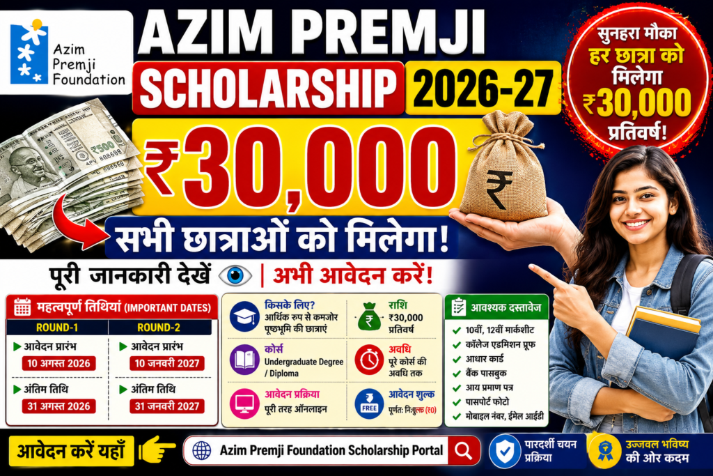 Azim Premji Scholarship 2026-27 Apply Online ₹30,000 Scholarship for Girl Students Eligibility Last Date